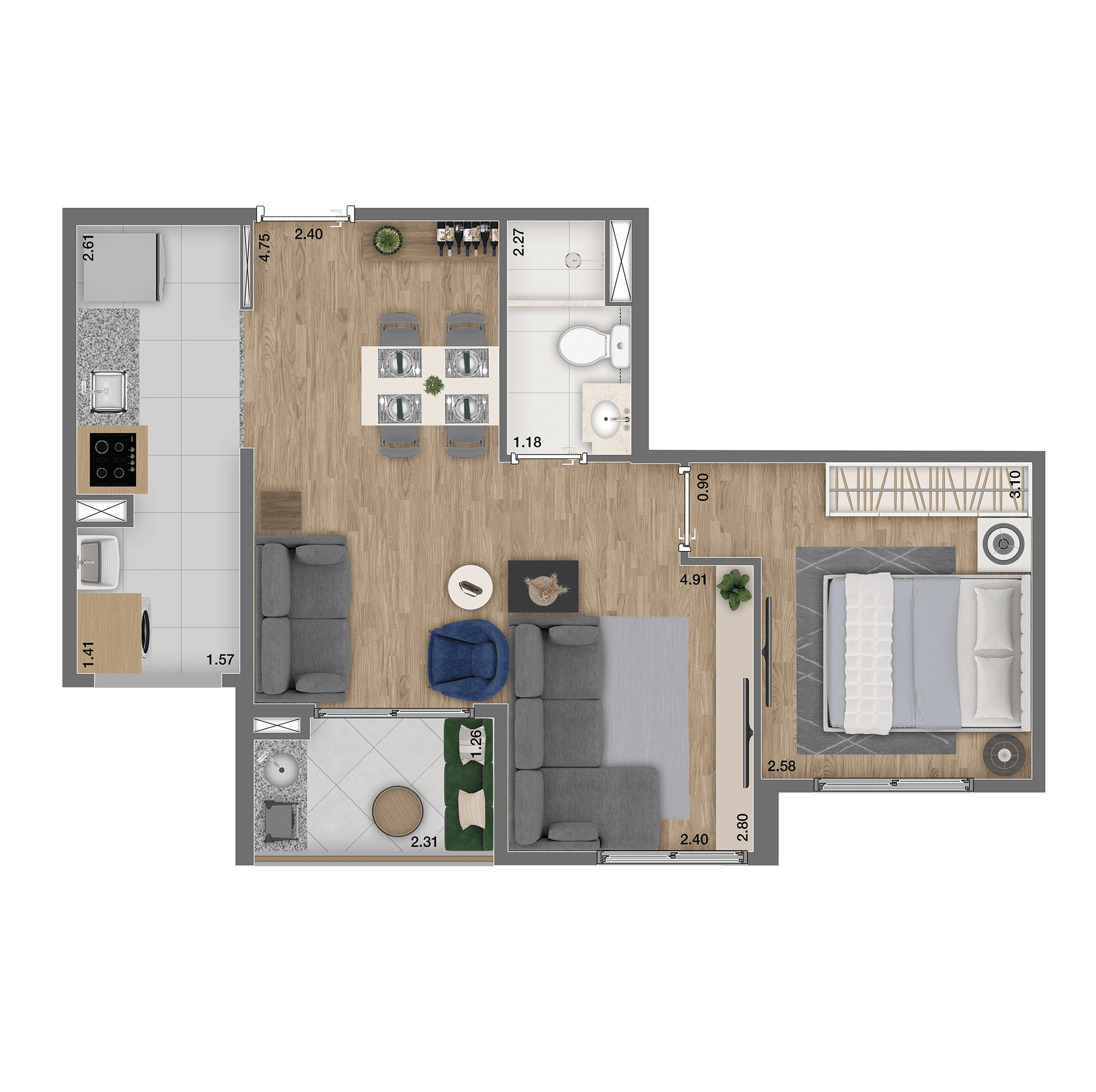 2 Dorms – 47m² opção living ampliado